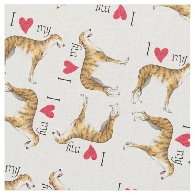 I Love my Greyhound Fabric (Close Up)