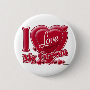 I Love My Groom red - heart Button
