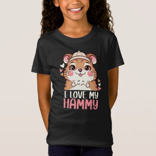 I Love My Hammy Hamster Holding Heart Hamster Girl T_Shirt