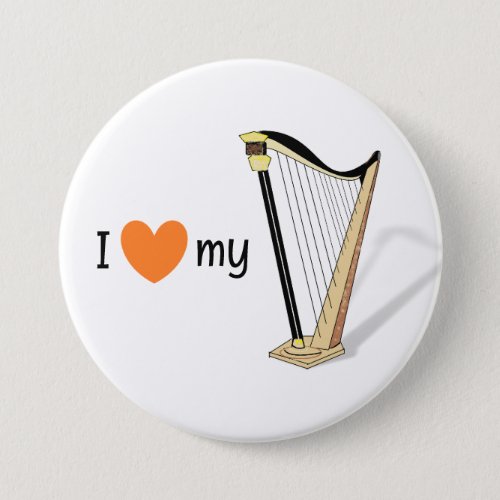 I Love My Harp Musical Instrument Musician Heart Button