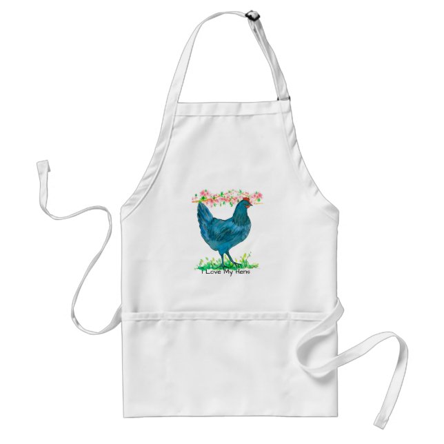 I Love My Hens Blue Chicken Farm Adult Apron (Front)