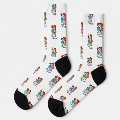 I Love My Home Planet Save World Mother Earth Day Socks