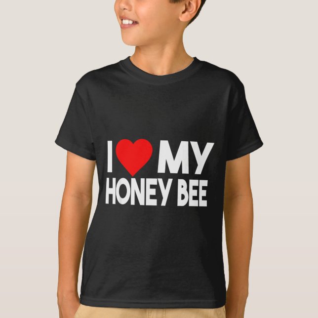 I Love My Honey Bee Shirt, Funny Animal Couple Mat T-Shirt (Front)