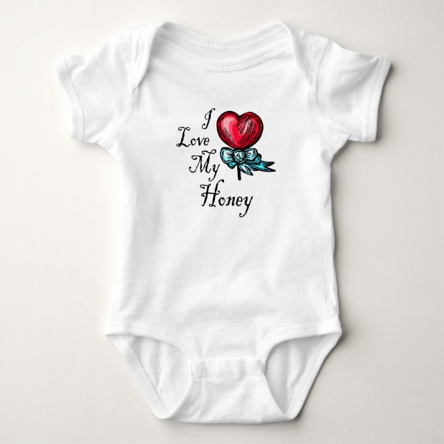 I Love My Honey Heart Lollipop Baby Bodysuit (Front)