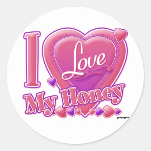 I Love My Honey pinkpurple _ heart Classic Round Sticker