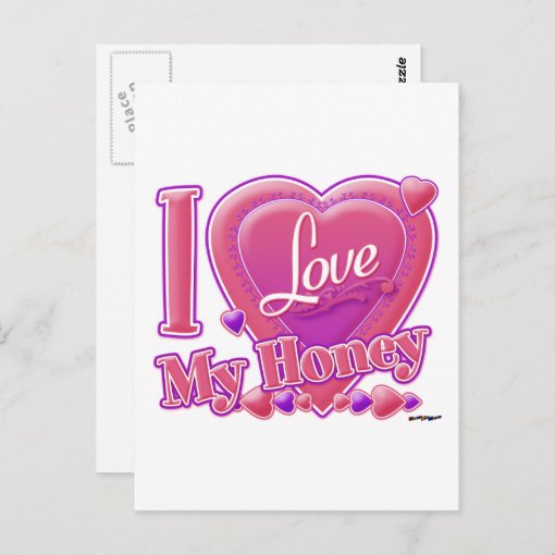 I Love My Honey Pink Purple Heart Postcard Zazzle