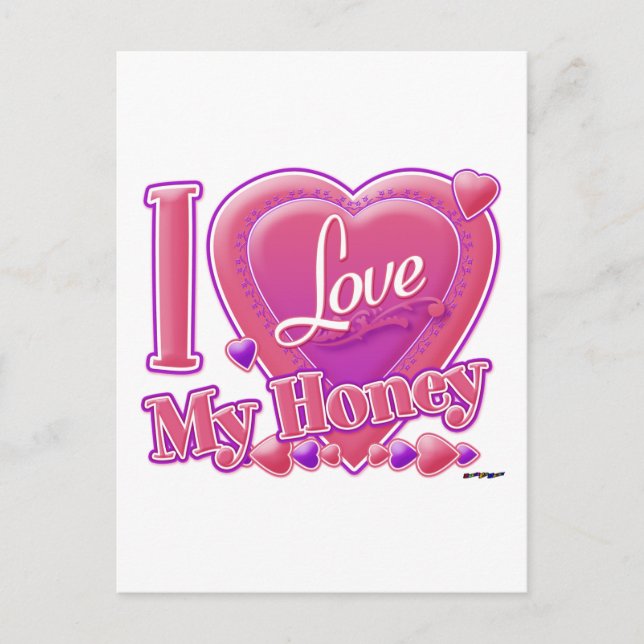 I Love My Honey pink/purple - heart Postcard (Front)