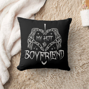 I Love My Hot Boyfriend Halloween Skeleton Funny Throw Pillow