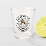 I Love My Hot Girlfriend Simple Personalized Photo Shot Glass<br><div class="desc">Shot Glass With Personalized "I Love my Hot Girlfriend" custom text design that you can use to create your own "I love my girlfriend" bar cart and party accessories. Colors and fonts can be edited, just click 'customize further' for full design control. This style is perfect for a simple, minimal,...</div>