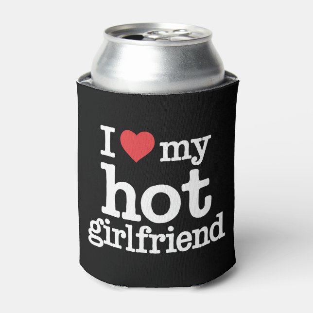 I Love My Hot Girlfriend Valentine's Day Gf Gift  Can Cooler (Can Front)