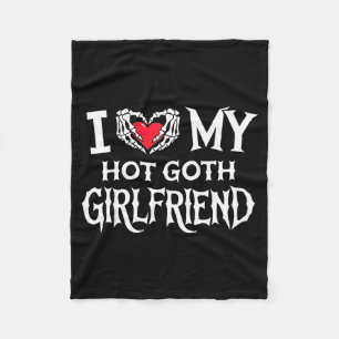 I Love My Hot Goth Gf Skeleton Hand Heart Valentin Fleece Blanket