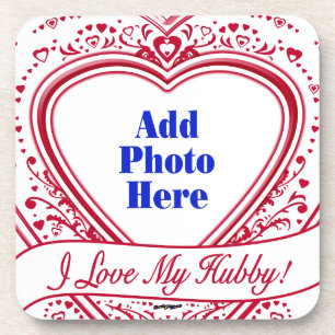 I Love My Hubby! Photo Red Hearts Drink Coaster