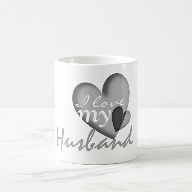 I love my husband black & white heart mugs (Center)