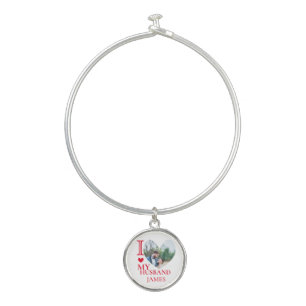I Love My Husband Custom Heart Photo Bangle Bracelet