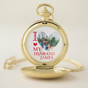 I Love My Husband Custom Heart Photo Pocket Watch
