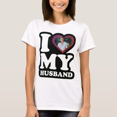 I Love My Husband Green Leaf Style _ Custom Photo T_Shirt