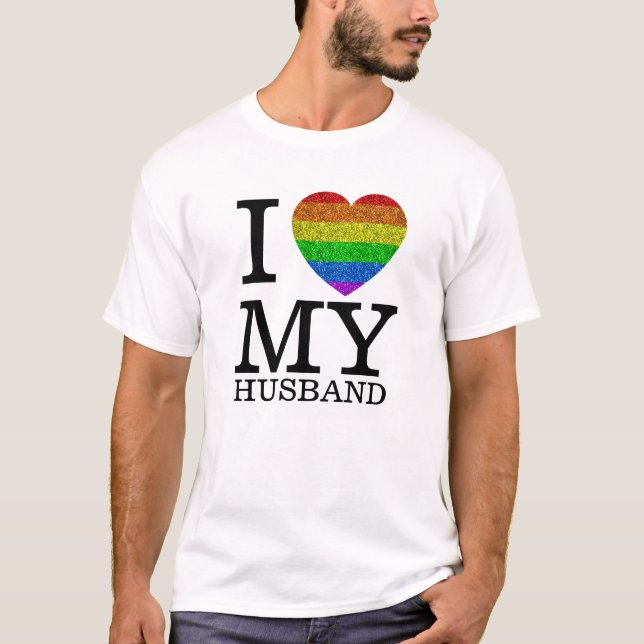 I love my husband LGBT heart sparkle Valentine day T-Shirt (Front)