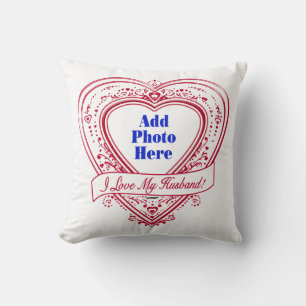 I Love My Husband! Photo Red Hearts Throw Pillow