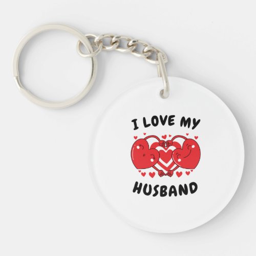 I Love My Husband Red Heart Valentines Matching Keychain