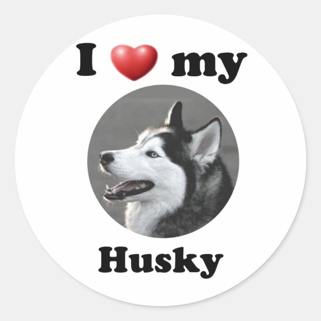 I Love My Husky Classic Round Sticker (Front)