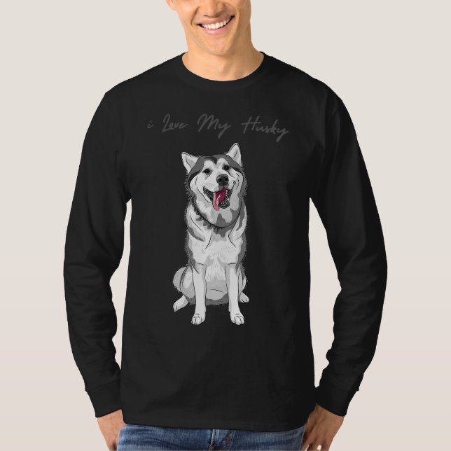 I Love My Husky Cute Husky Dog T-Shirt (Front)