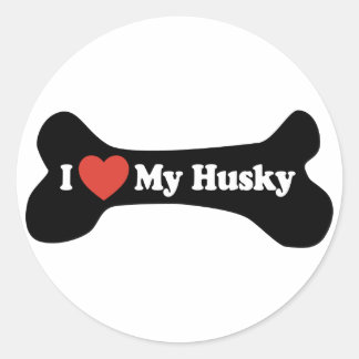 I Love My Husky - Dog Bone Classic Round Sticker