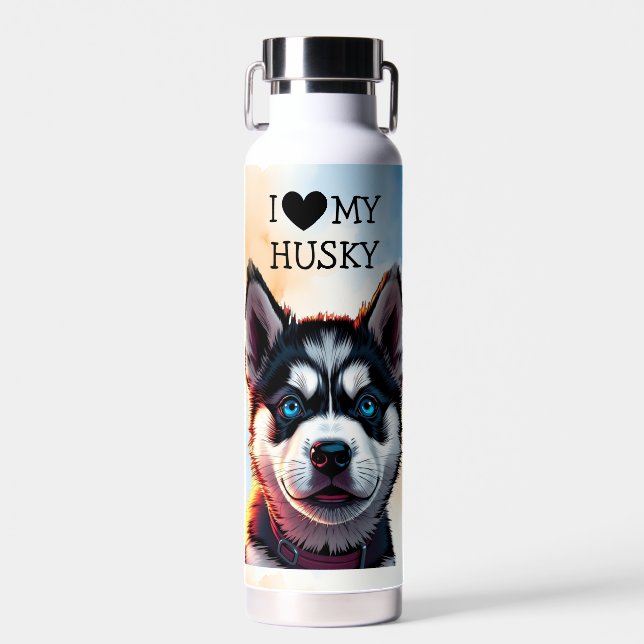 I Love My Husky Personalized Water Bottle (Front)