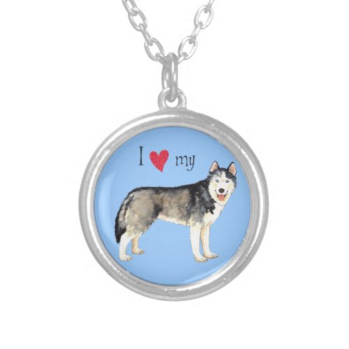 I Love my Husky Silver Plated Necklace