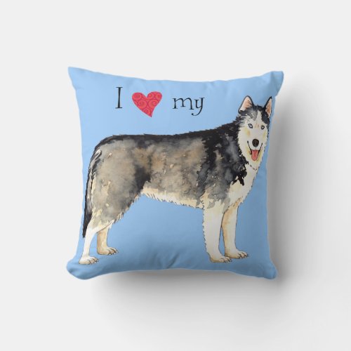 I Love my Husky Throw Pillow