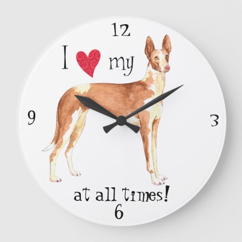 I Love my Ibizan Hound Large Clock