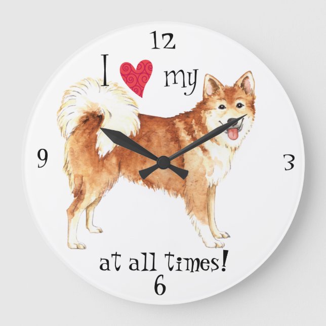 I Love my Icelandic Sheepdog Large Clock (Front)