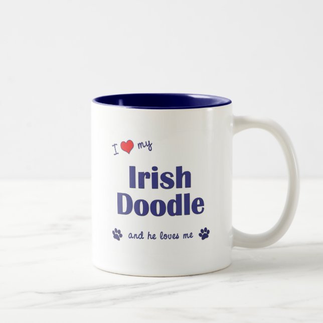 I Love My Irish Doodle (Male Dog) Two-Tone Coffee Mug (Right)