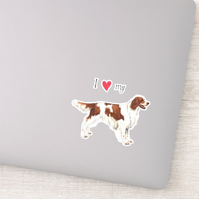 I Love my Irish Red and White Setter Vinyl Sticker (Detail)