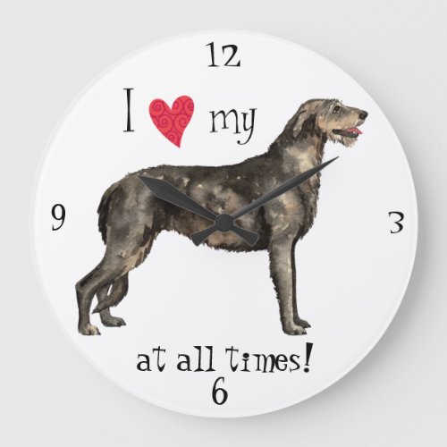 I Love my Irish Wolfhound Large Clock