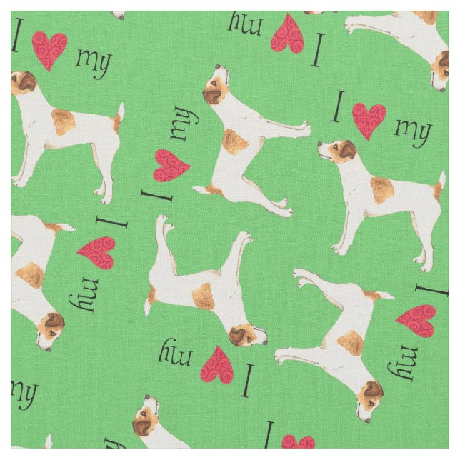 I Love my Jack Russell Terrier Fabric (Close Up)
