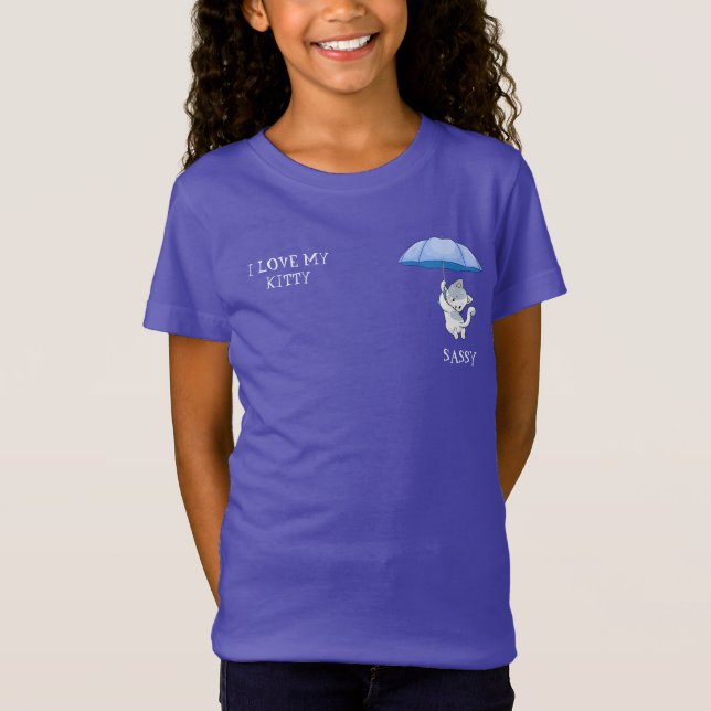 "I LOVE MY KITTY" girls t-shirt with pets name. (Front)