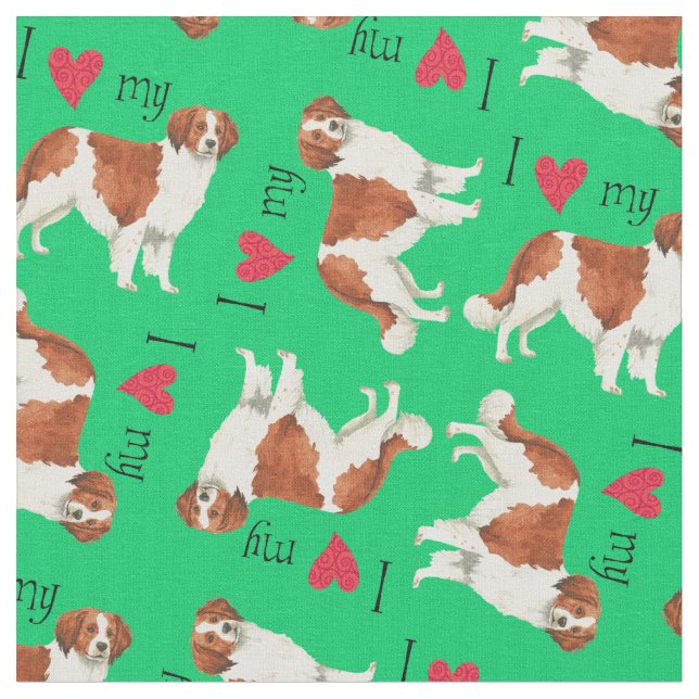 I Love my Kooikerhondje Fabric (Close Up)