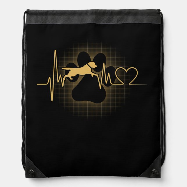 I Love My Lab Dog Heartbeat Labrador Lovers Drawstring Bag (Front)