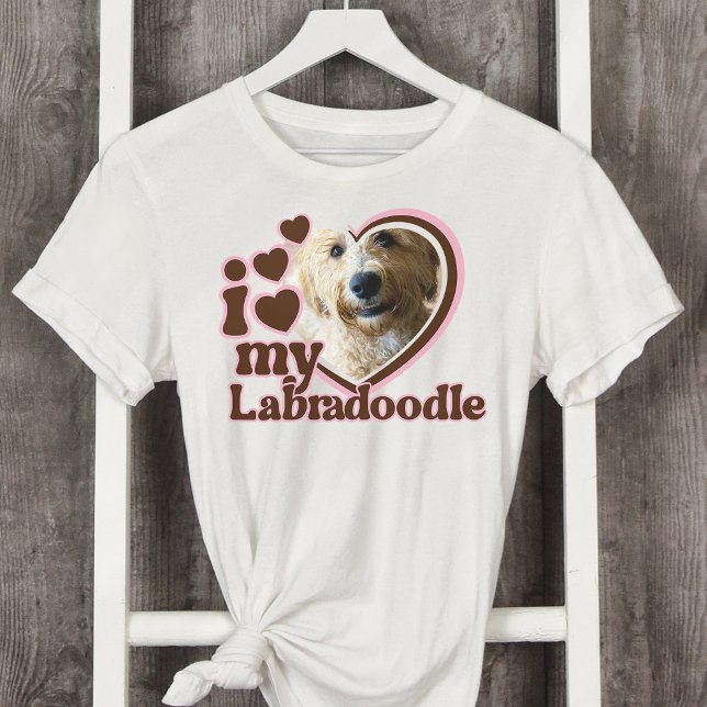 I Love My Labradoodle Custom Pink Heart Photo  T-Shirt (Creator Uploaded)