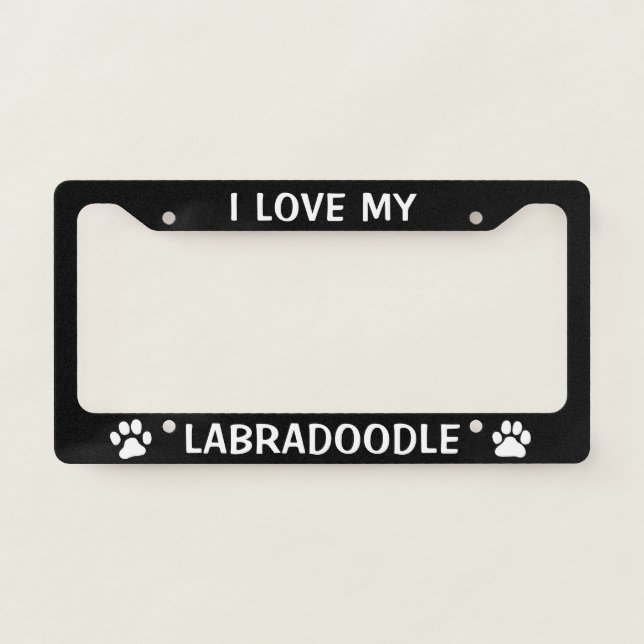 I Love My Labradoodle - Dog Paw Prints Custom License Plate Frame (Front)