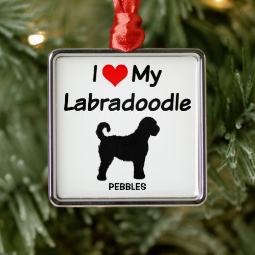 I Love My Labradoodle Dog Silhouette Metal Ornament