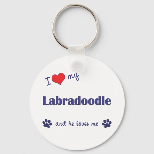 I Love My Labradoodle Male Dog Keychain