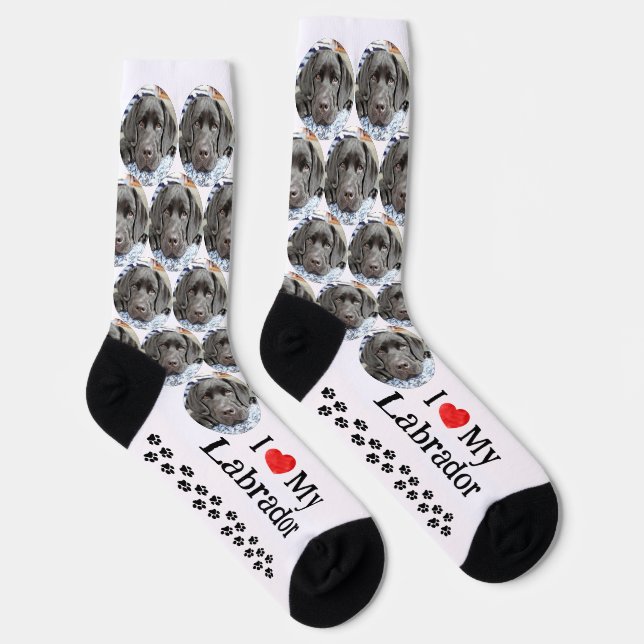 I Love My Labrador Black Lab Custom Dog Pet Photo Socks (Right)