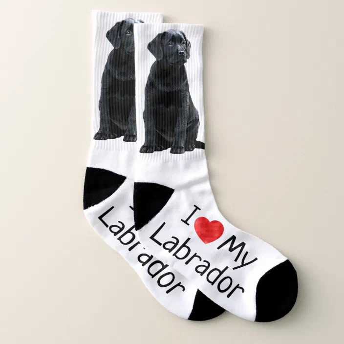 Black I love Labrador Dogs With a Paw Print Design Socks 