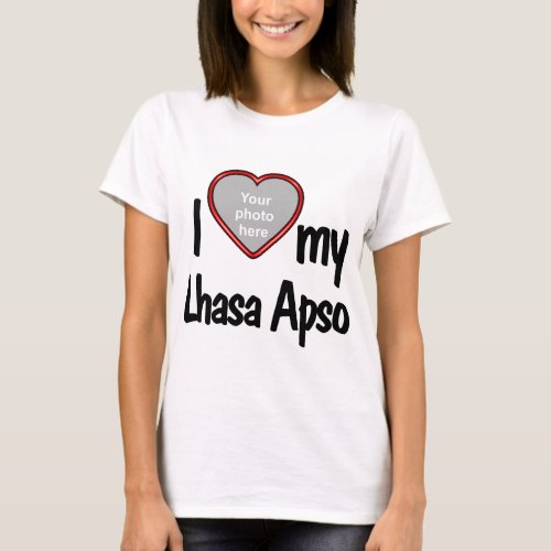 I Love My Lhasa Apso Cute Red Heart Dog Photo T_Shirt