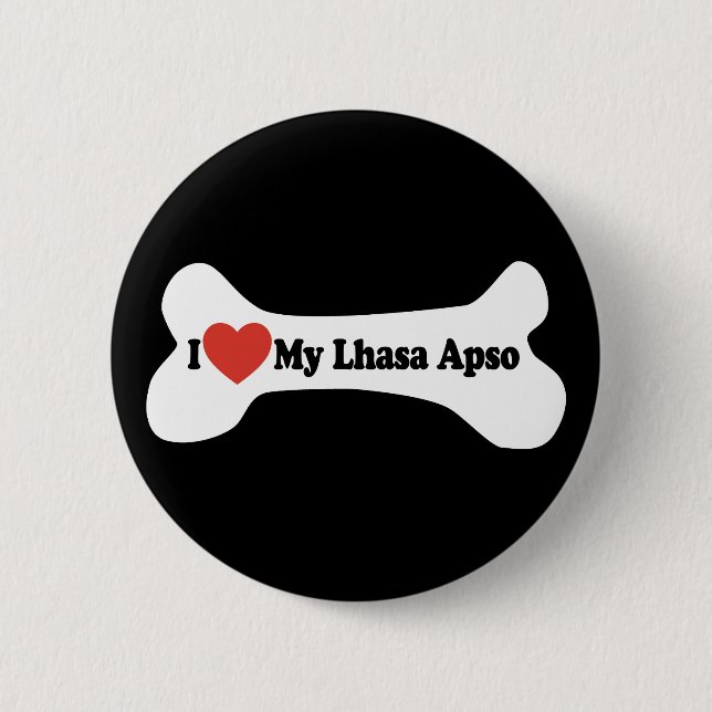 I Love My Lhasa Apso - Dog Bone Pinback Button (Front)