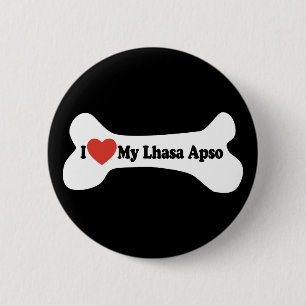 I Love My Lhasa Apso - Dog Bone Pinback Button