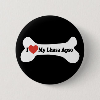 I Love My Lhasa Apso - Dog Bone Pinback Button