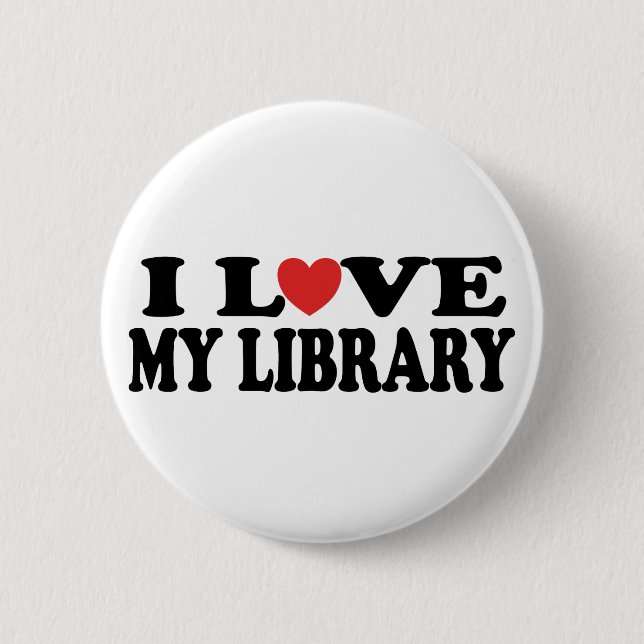 I Love My Library Librarian Gift Button (Front)