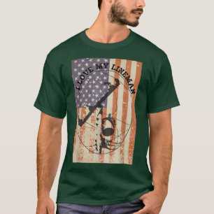 I LOVE MY LINEMAN + American Flag Linesman wife Te T-Shirt